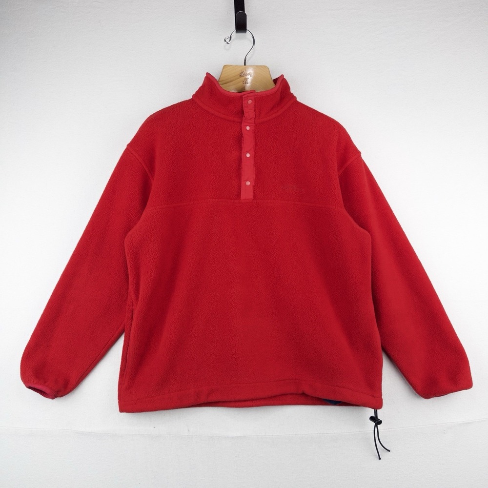 80's Vtg LL Bean Snap Red Fleece Cursive Logo Pullover Men's Medium (44) USA